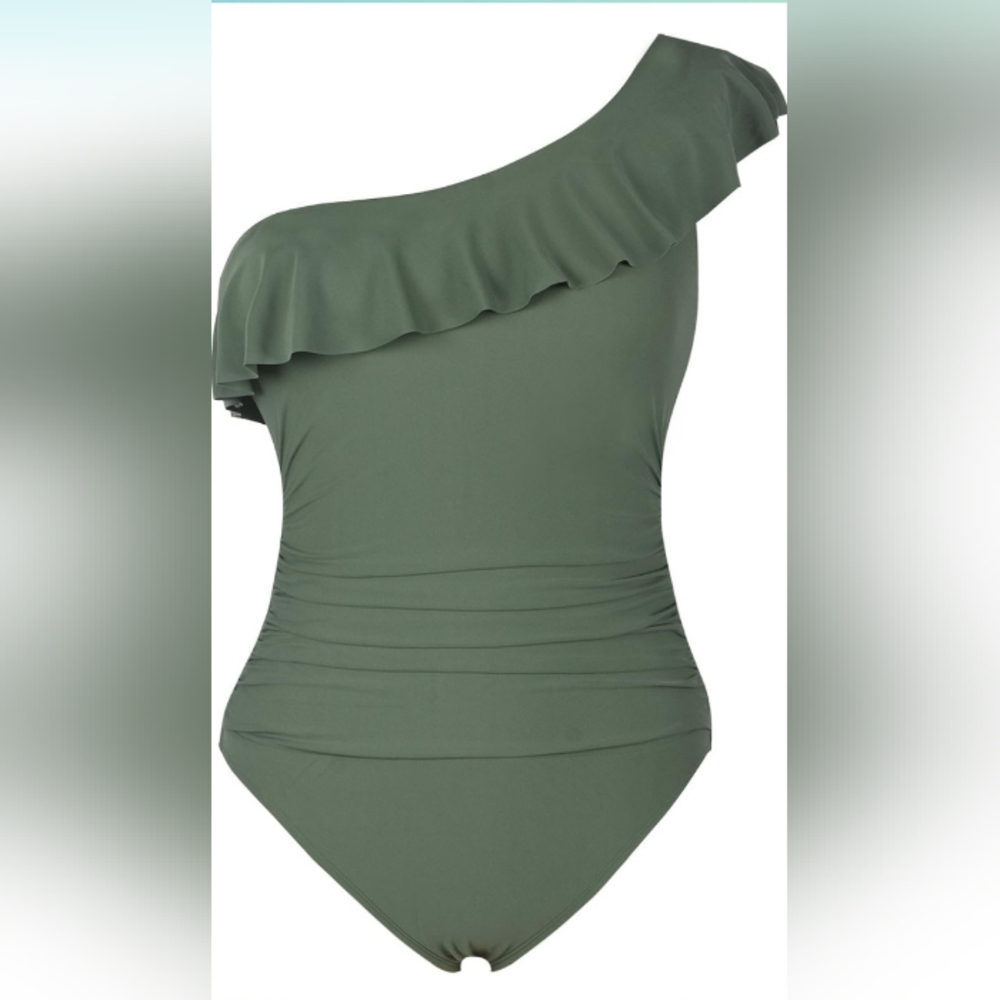 One-Shoulder Olive Green Swim One Piece